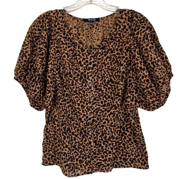 Madewell Balloon-Sleeve Button-Up Top in Painted Leopard Lightweight Sz S - Picture 2 of 16